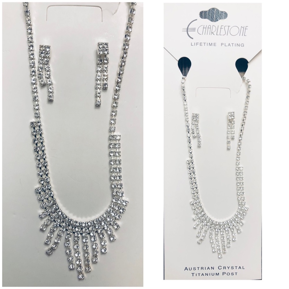 Charleston Beautiful Clear Australian Crystal Necklace & Earrings Set-Costume